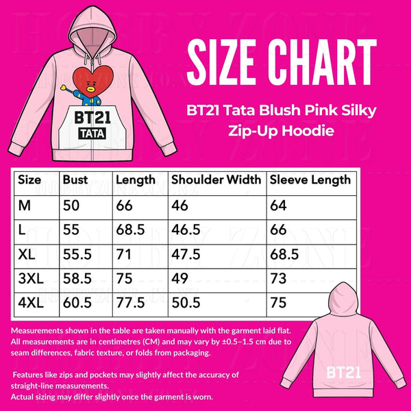 BT21 Tata Blush Pink Silky Zip-Up Hoodie