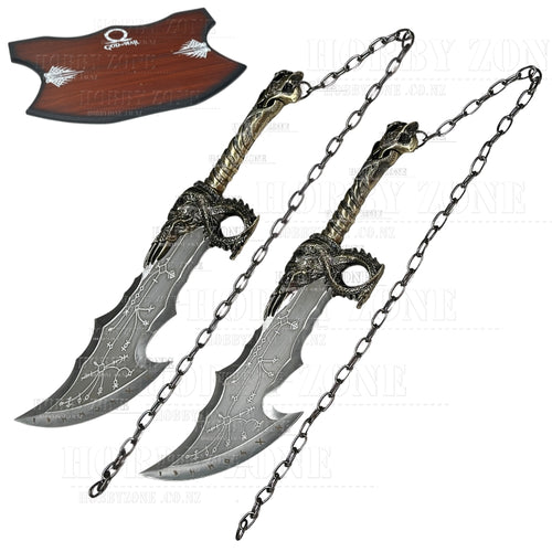 God of War Kratos Twin Blades - Blades of Chaos Daggers with Backboard