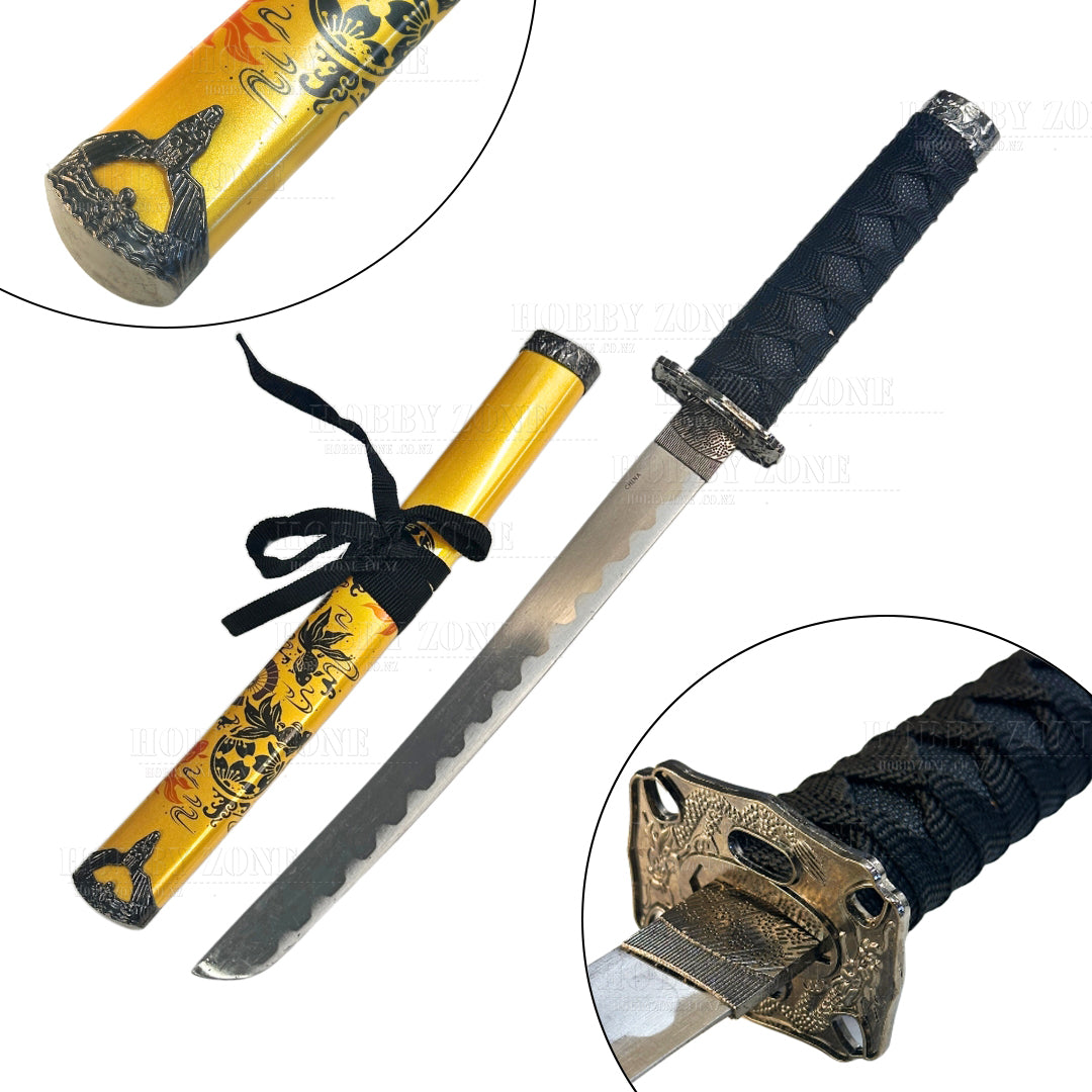 Golden Goldfish Tanto Sword – Decorative Short Katana with Sheath & Black Wrap Handle