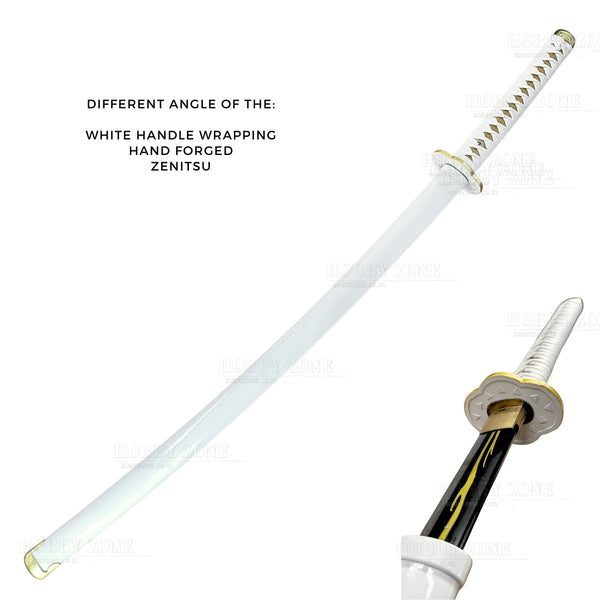 Hand Forged Katana - Zenitsu Agatsuma Sword - White Wrapping Handle - Demon Slayer Blade
