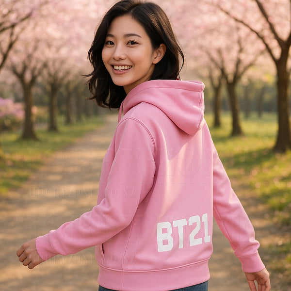 BT21 Tata Blush Pink Silky Zip-Up Hoodie