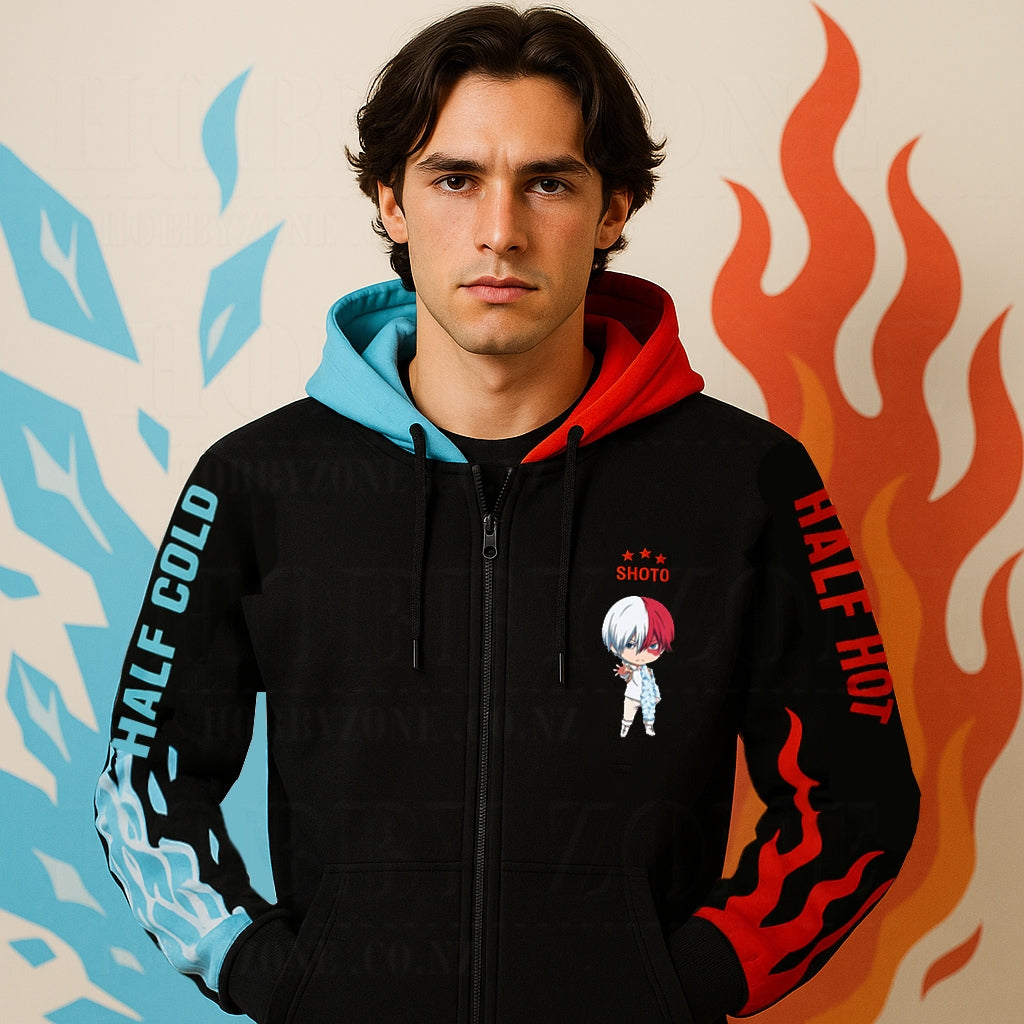 My Hero Academia - Todoroki Red & Turquoise - Silky Zip-Up Hoodie