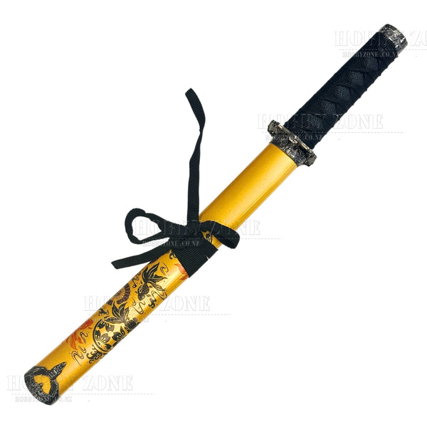 Golden Goldfish Tanto Sword – Decorative Short Katana with Sheath & Black Wrap Handle