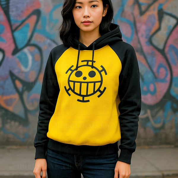 One Piece – Trafalgar Law Hoodie – Yellow Jolly Roger Cosplay Pullover