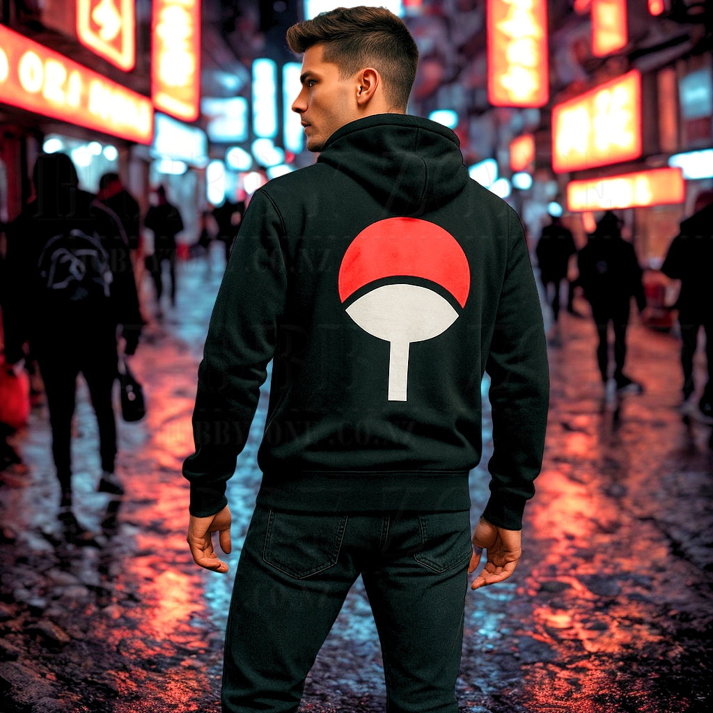 Naruto Uchiha Clan Cosplay Hoodie – Black Zip-Up with Sharingan