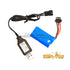 7.4 Volt Short Blue Lithium Battery + USB Charging Cord for Gel Ball Blaster - 4 pin