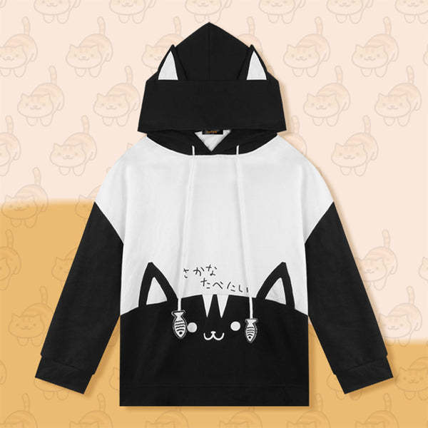 Cute Black and White Cat Pullover Hoodie